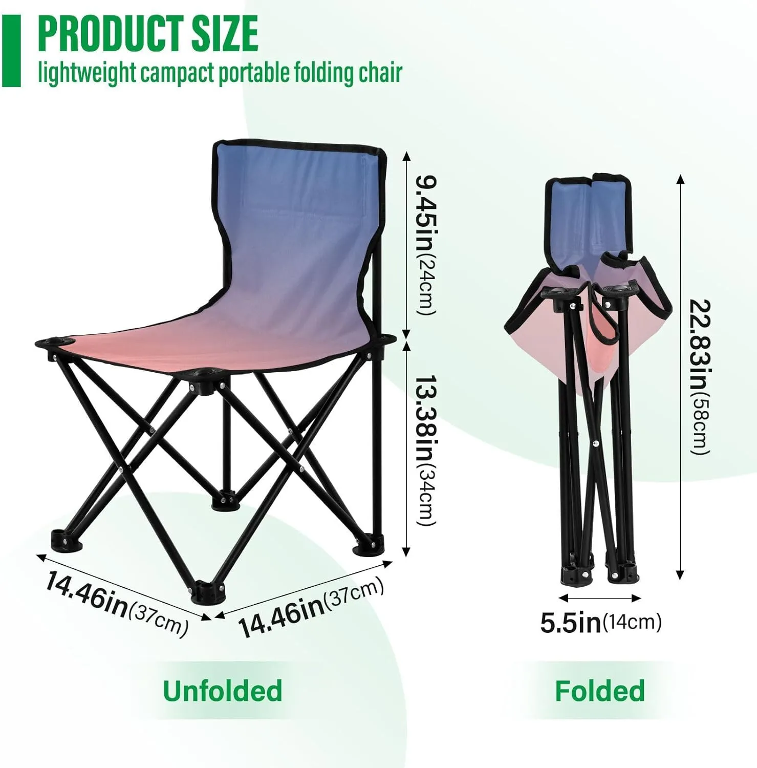 DOMIKING Blue Pink Gradient Kids' Portable Camping Chairs for Outdoor Lawn Chair with Carry Bag Folding Chair for Hiking Camping Travel