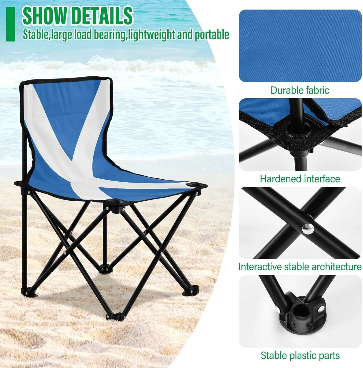 DOMIKING Scotland Flag Kids' Portable Camping Chairs for Outdoor Lawn Chairs with Carry Bag Folding Chair for Events Garden Beach