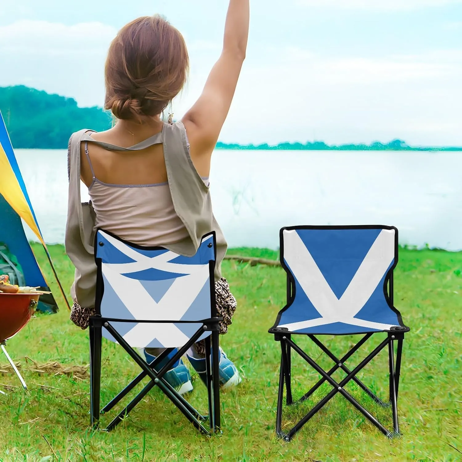 DOMIKING Scotland Flag Kids' Portable Camping Chairs for Outdoor Lawn Chairs with Carry Bag Folding Chair for Events Garden Beach