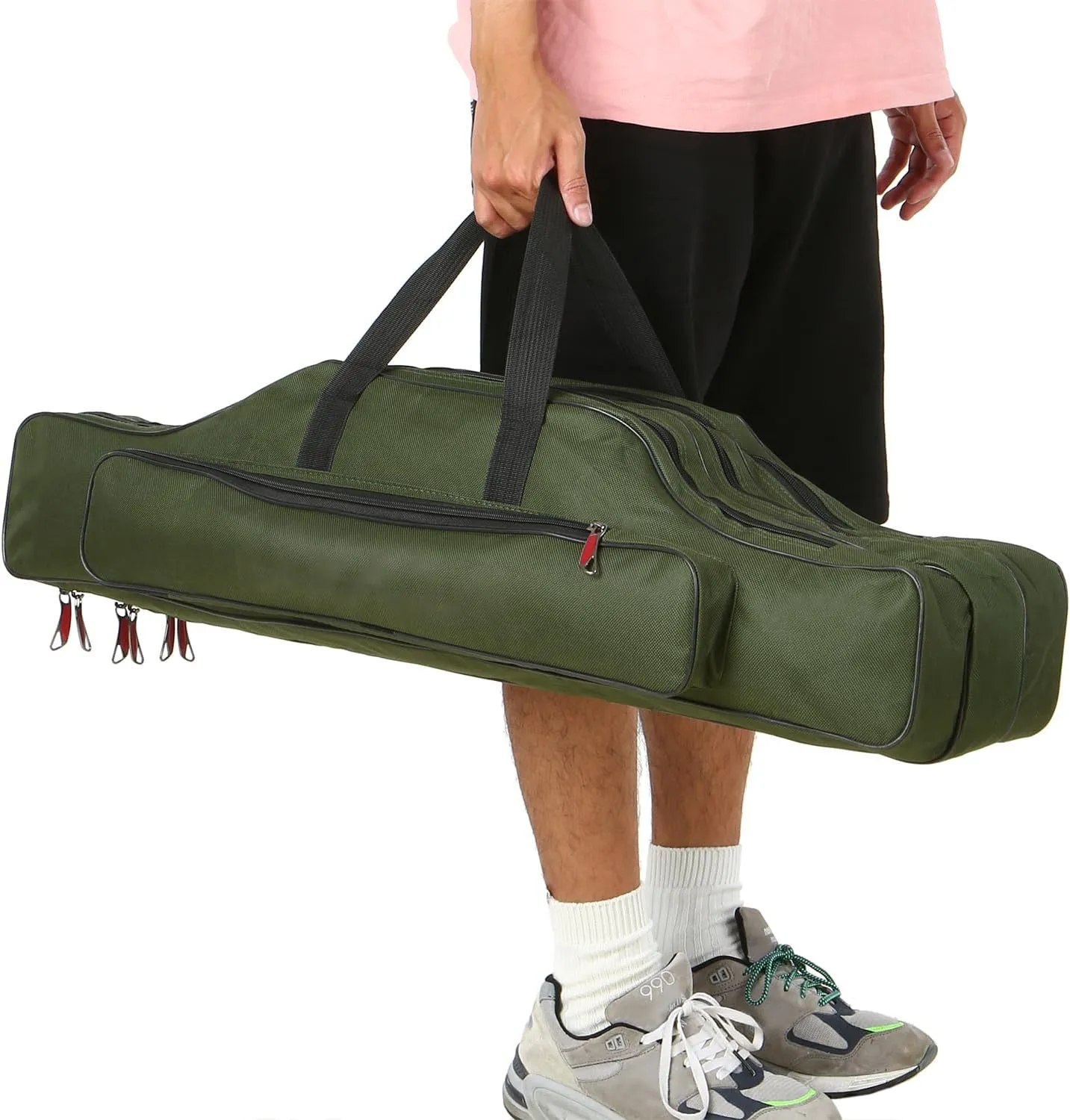 Doorslay Fishing Rod Case - Three Layer Oxford Portable Folding Pole Bag, Waterproof Tackle Storage, Travel Bags for Camping, Hiking