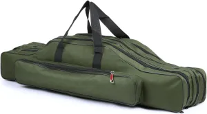 Doorslay Fishing Rod Case - Three Layer Oxford Portable Folding Pole Bag, Waterproof Tackle Storage, Travel Bags for Camping, Hiking