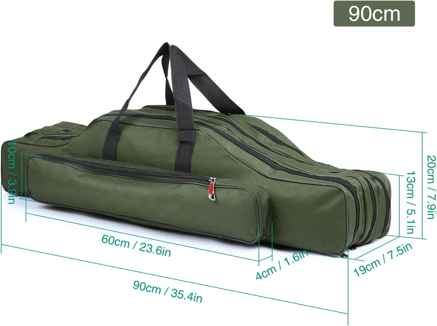 Doorslay Fishing Rod Case - Three Layer Oxford Portable Folding Pole Bag, Waterproof Tackle Storage, Travel Bags for Camping, Hiking