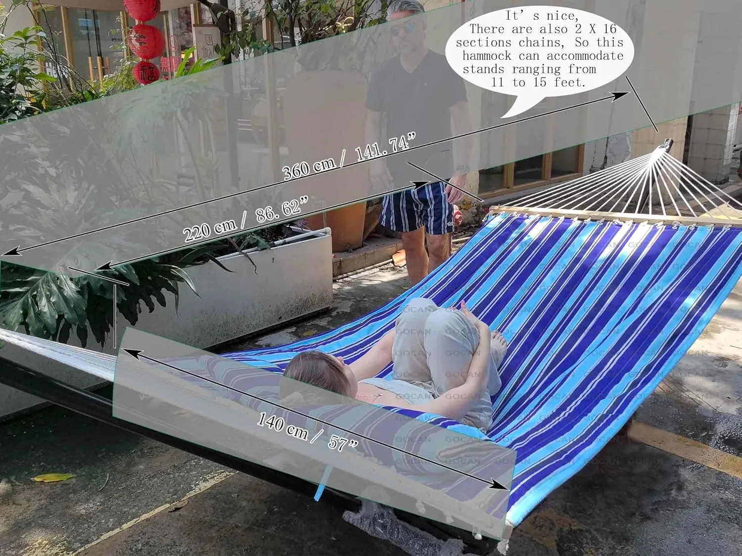 Double Hammock with Quilted Fabric and Spreader Bars,Longer and Sturdier,Quality Hammocks for Outdoor Indoor Patio Yard