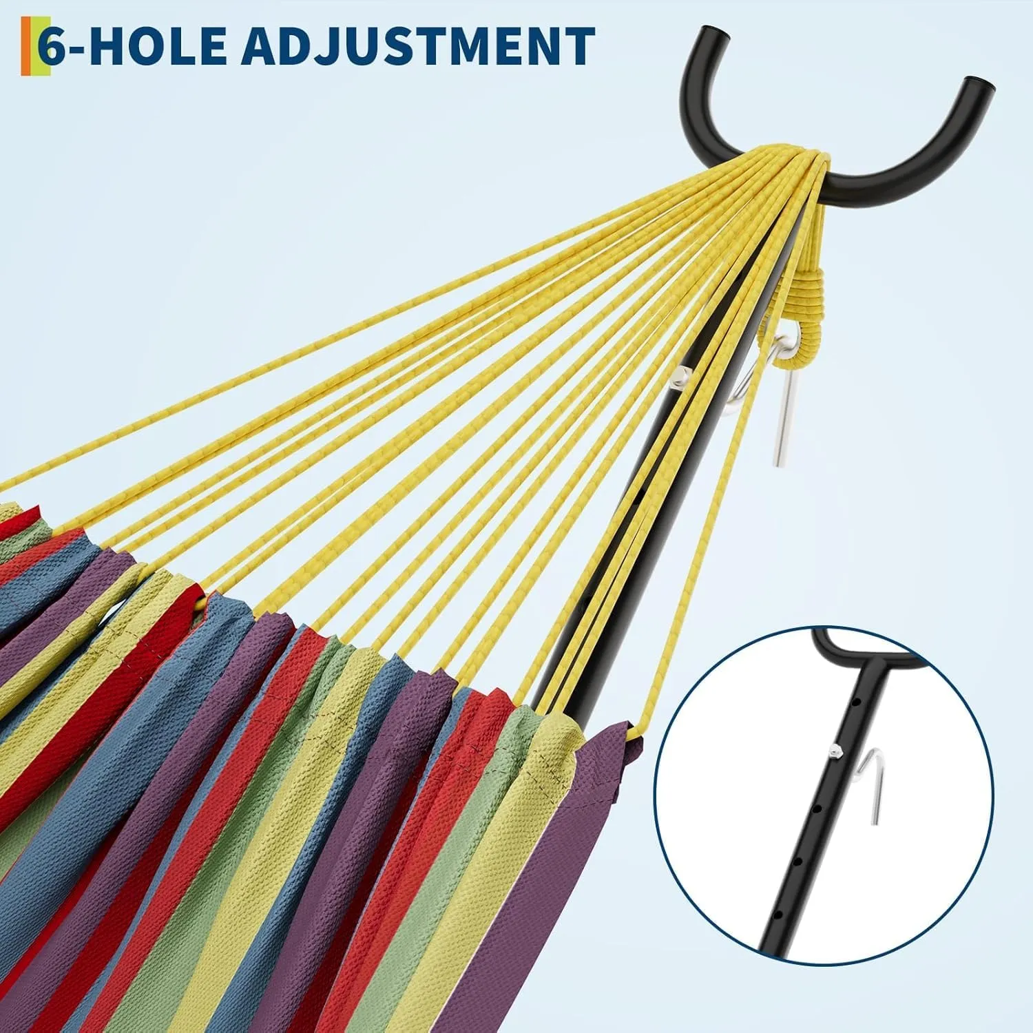 Double Hammock with Space Saving Steel Stand Included-2 Person Camping Hammock with Carry Bag, Outdoor Portable Hammocks, 450lb Capacity Standing Hammocks for Garden Yard(Yellow Rainbow)