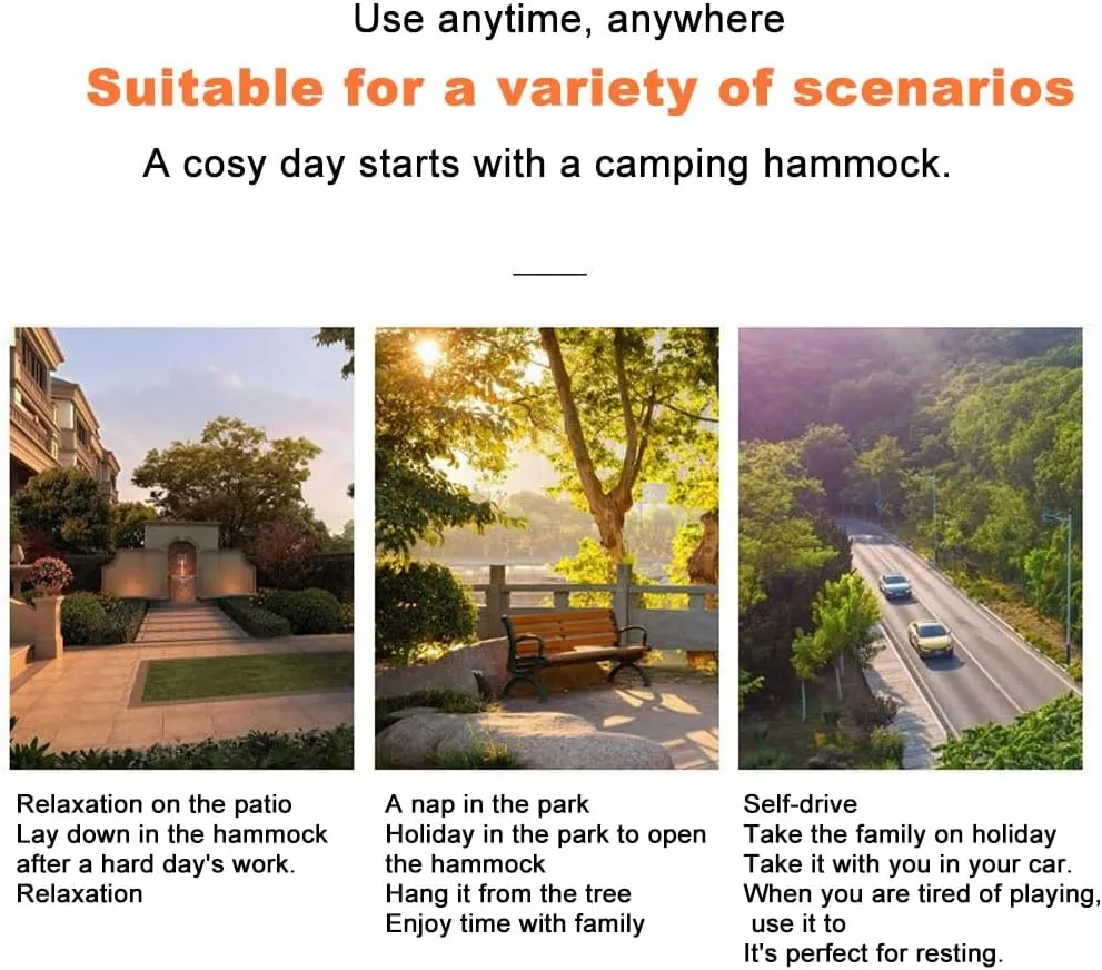 Double Hammock,mosquito Net Camping,Comfortable and Breathable, Easy to Carry, Made of Nylon, 118 Inches Long, Multi-scenario Hammock for Camping and Gardening(Black,300X200CM)
