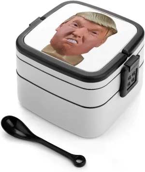 Double Layer Lunch Box, Presidential Figures Printed Leak Proof Bento Box All in One Lunchbox with Spoon Camping Meal Prep Containers for Adult Women Men
