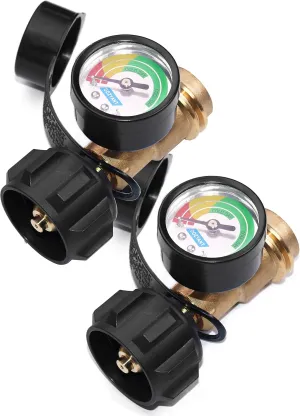 DOZYANT Propane Tank Gauge Level Indicator Leak Detector with Type 1 Connection (2 Pack), Gauge for Propane Tanks 5lb-40lb Universal for BBQ Gas Grill, Cylinder, RV Camper, Heater and More Appliances