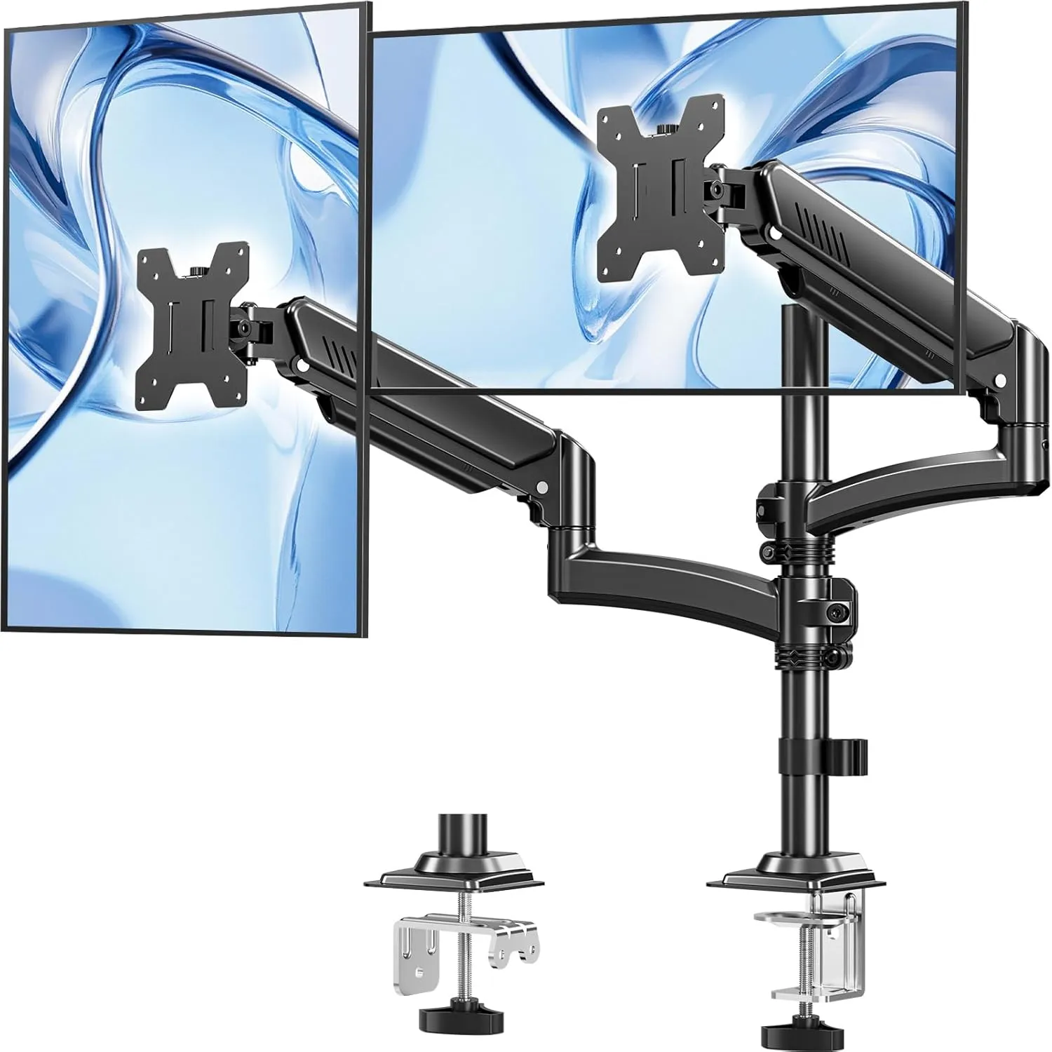 Dual Monitor Stand for Computer Screen up to 32", Taller Monitor Arms Holds 22 lbs Each, Dual Monitor Desk Mount, Height Adjustable Gas Spring VESA Mount with C-clamp Grommet Mounting, Black, Freelift