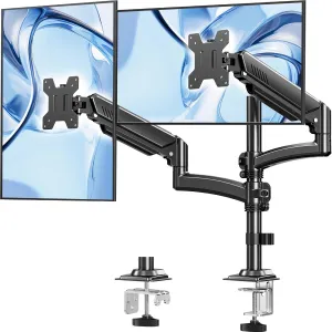 Dual Monitor Stand for Computer Screen up to 32", Taller Monitor Arms Holds 22 lbs Each, Dual Monitor Desk Mount, Height Adjustable Gas Spring VESA Mount with C-clamp Grommet Mounting, Black, Freelift