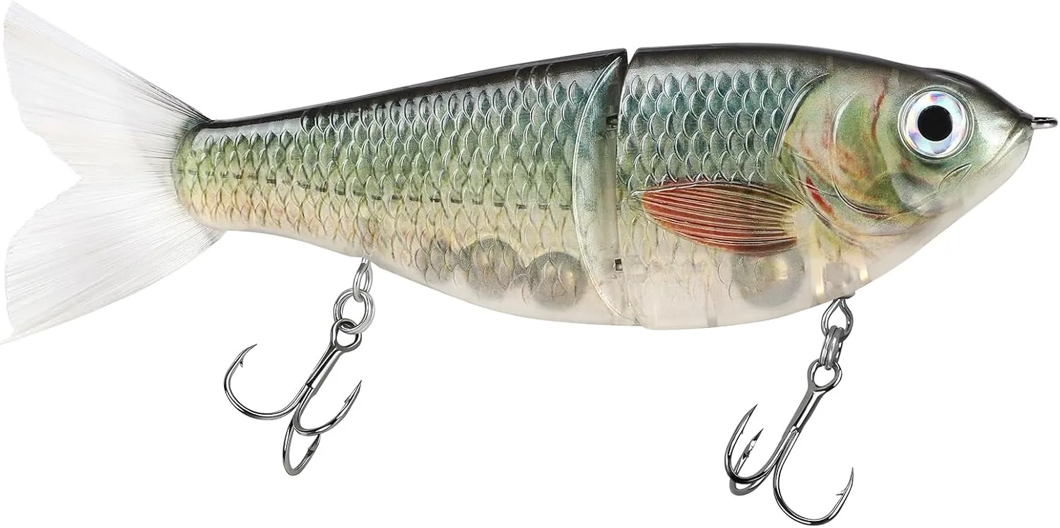 Durable 2-Section Bass Fishing White Swimbait Sinking Slow Big Belly Glide Bait with Fur Tail Saltwater Freshwater Artificial Hard Baits 6.69in/2.47oz
