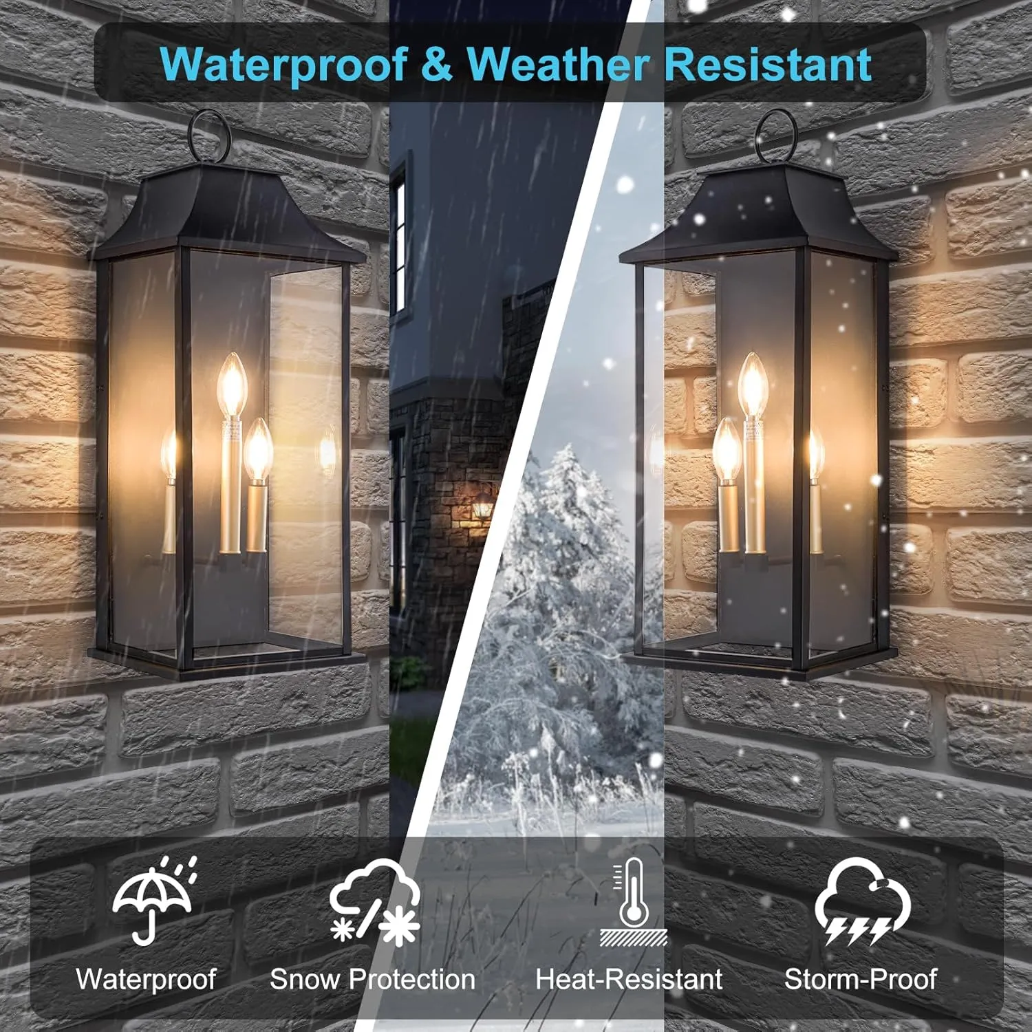 Dusk to Dawn Outdoor Wall Light 3-Light, 25" Large Outdoor Light Fixture, Black Exterior Wall Lantern, Waterproof Outside Wall Sconce for House Porch Patio