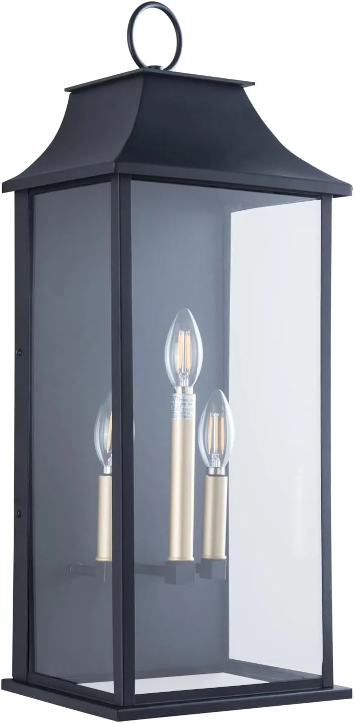 Dusk to Dawn Outdoor Wall Light 3-Light, 25" Large Outdoor Light Fixture, Black Exterior Wall Lantern, Waterproof Outside Wall Sconce for House Porch Patio