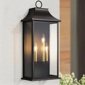 Dusk to Dawn Outdoor Wall Light 3-Light, 25" Large Outdoor Light Fixture, Black Exterior Wall Lantern, Waterproof Outside Wall Sconce for House Porch Patio