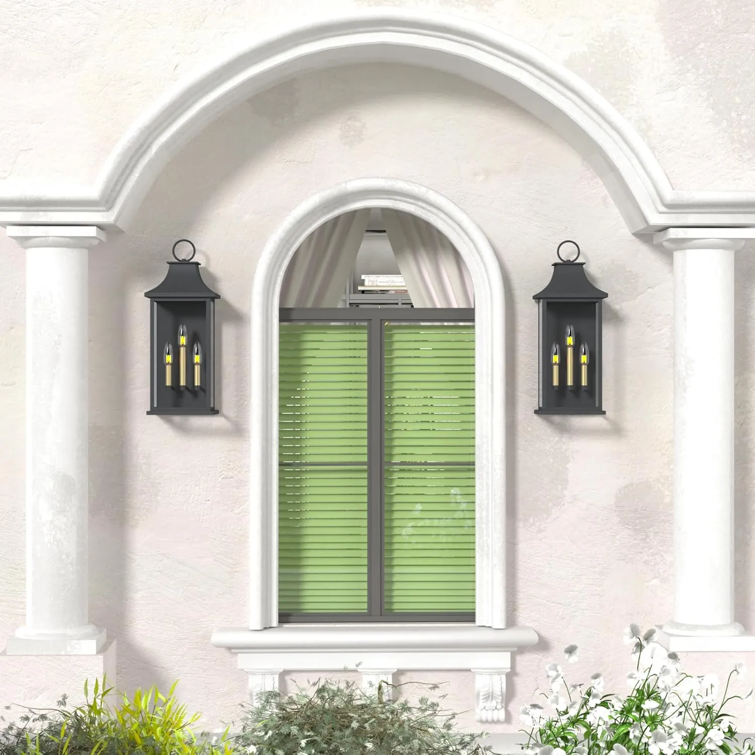Dusk to Dawn Outdoor Wall Light 3-Light, 25" Large Outdoor Light Fixture, Black Exterior Wall Lantern, Waterproof Outside Wall Sconce for House Porch Patio