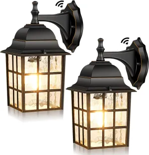 Dusk to Dawn Outdoor Wall Light Fixture, Waterproof Exterior Wall Lantern Porch Light with Photocell Sensor, Modern Bronze Outside Wall Sconce with E26 Socket for House Garage, 2-Pack