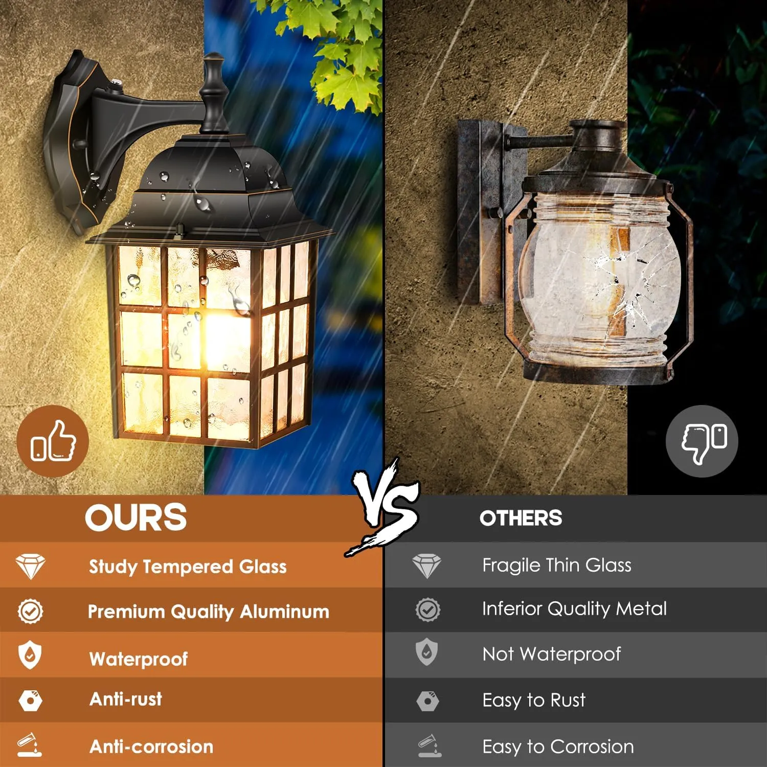 Dusk to Dawn Outdoor Wall Light Fixture, Waterproof Exterior Wall Lantern Porch Light with Photocell Sensor, Modern Bronze Outside Wall Sconce with E26 Socket for House Garage, 2-Pack