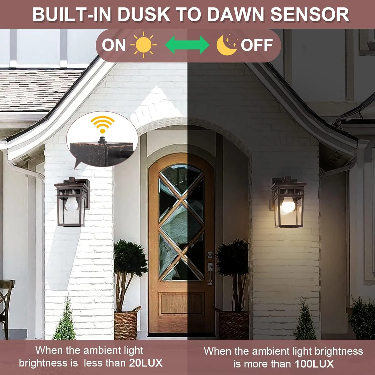 Dusk to Dawn Outdoor Wall Lighting with Outlet,Porch Light with GFCI Outlet Built in,Anti-Rust Alunmium Outdoor Wall Lantern with Clear Glass Shade,Outdoor Light for House Garage, Bulb Included(Brown)