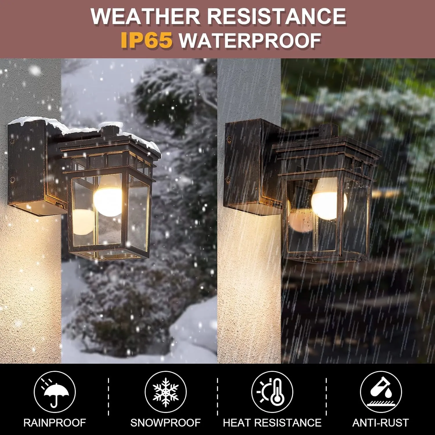 Dusk to Dawn Outdoor Wall Lighting with Outlet,Porch Light with GFCI Outlet Built in,Anti-Rust Alunmium Outdoor Wall Lantern with Clear Glass Shade,Outdoor Light for House Garage, Bulb Included(Brown)