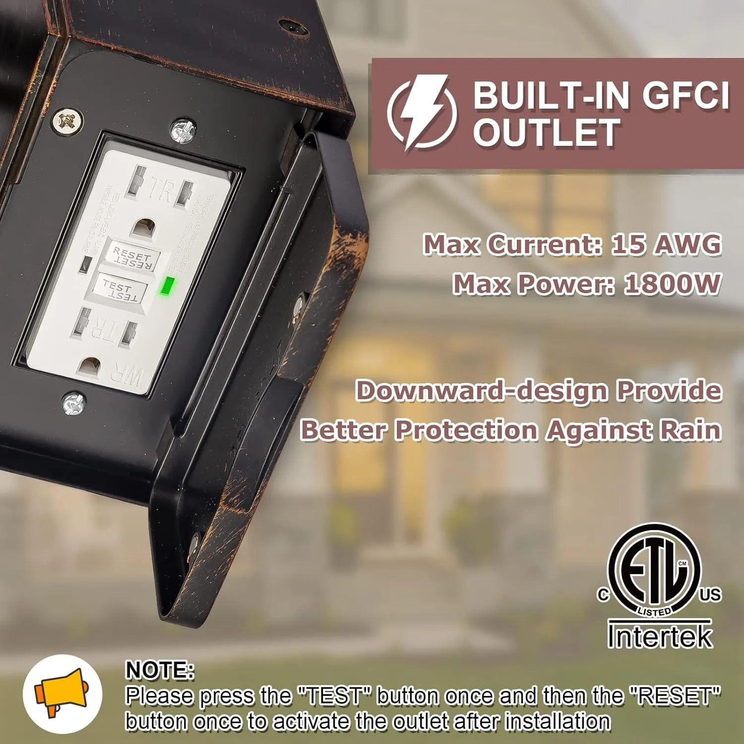 Dusk to Dawn Outdoor Wall Lighting with Outlet,Porch Light with GFCI Outlet Built in,Anti-Rust Alunmium Outdoor Wall Lantern with Clear Glass Shade,Outdoor Light for House Garage, Bulb Included(Brown)