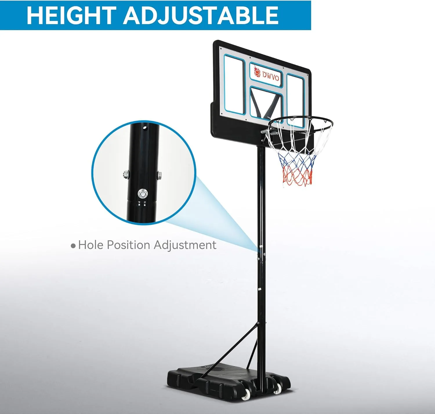 DWVO Portable Basketball Hoop Outdoor, 3.4-8.5FT /4.1-5.7FT /4.4-8.5FT /4.4-10FT /5.5-10FT Choose Easy Adjustable Basketball Hoop & Goal, Basketball Stand System, Various Ages Indoor Outdoor