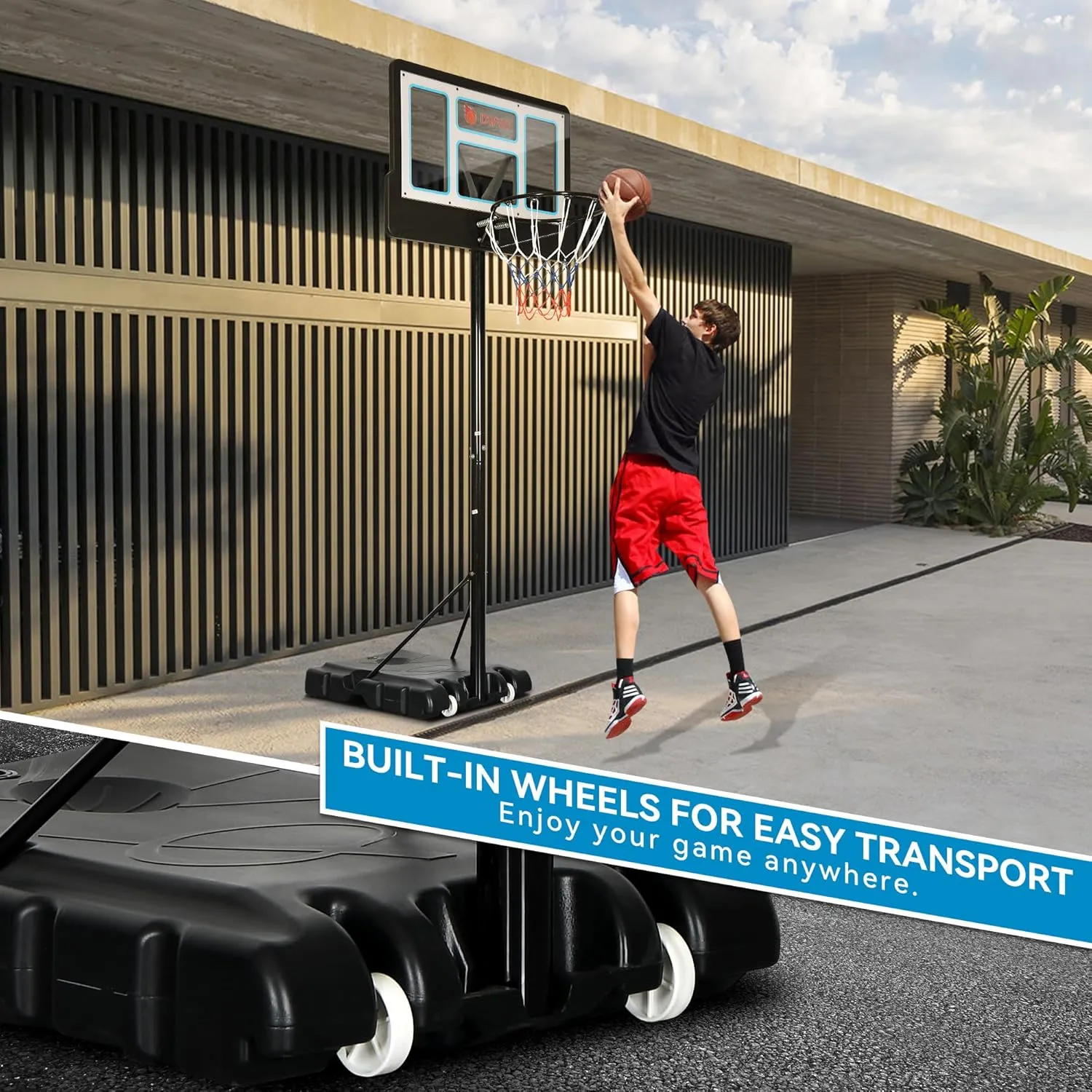 DWVO Portable Basketball Hoop Outdoor, 3.4-8.5FT /4.1-5.7FT /4.4-8.5FT /4.4-10FT /5.5-10FT Choose Easy Adjustable Basketball Hoop & Goal, Basketball Stand System, Various Ages Indoor Outdoor