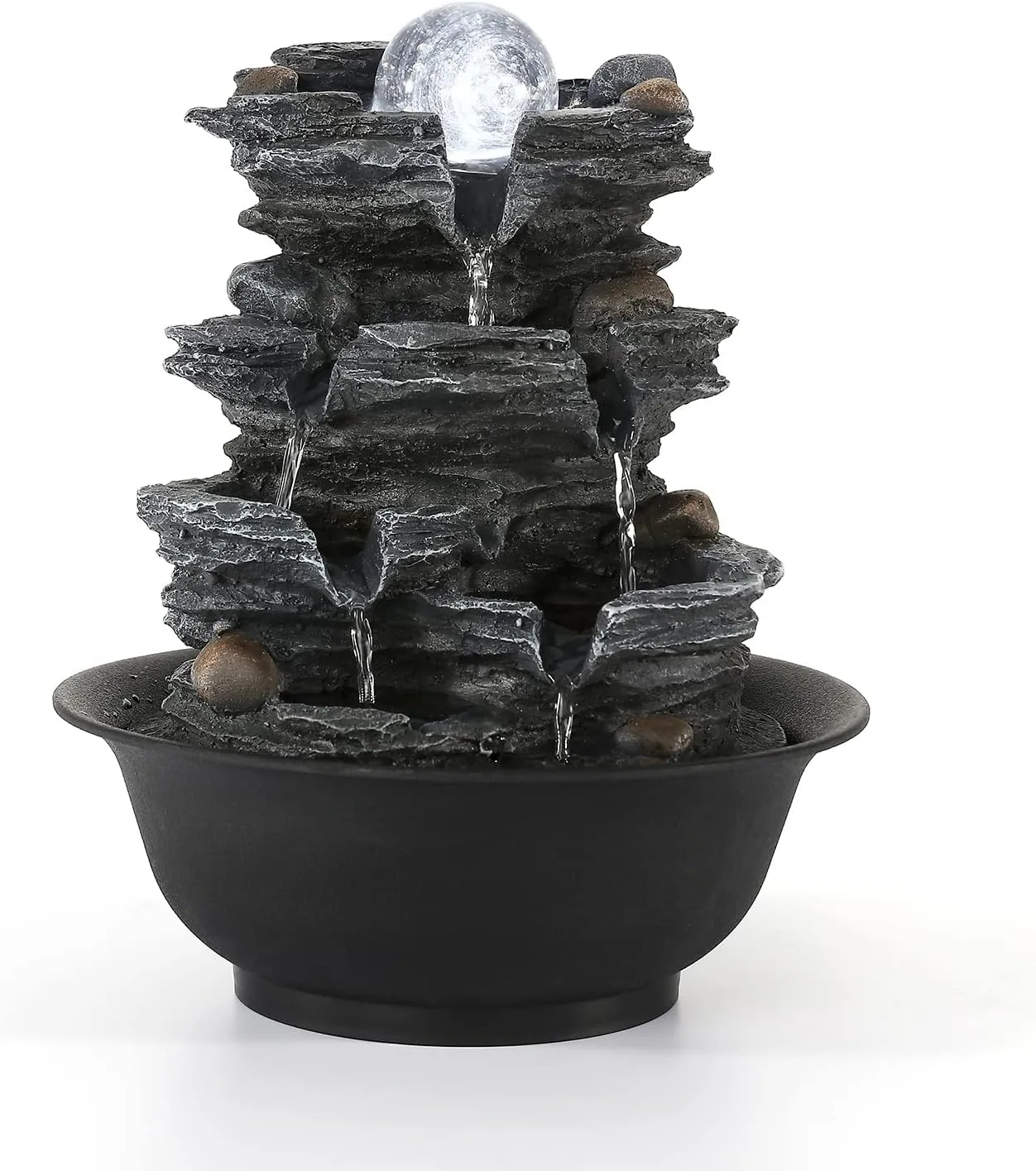 Dyna-Living Tabletop Water Fountain Indoor Waterfalls Fountains with White LED Light Decorative Feng Shui Tabletop Fountain with Automatic Pump