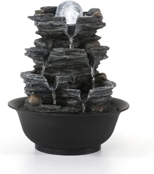 Dyna-Living Tabletop Water Fountain Indoor Waterfalls Fountains with White LED Light Decorative Feng Shui Tabletop Fountain with Automatic Pump