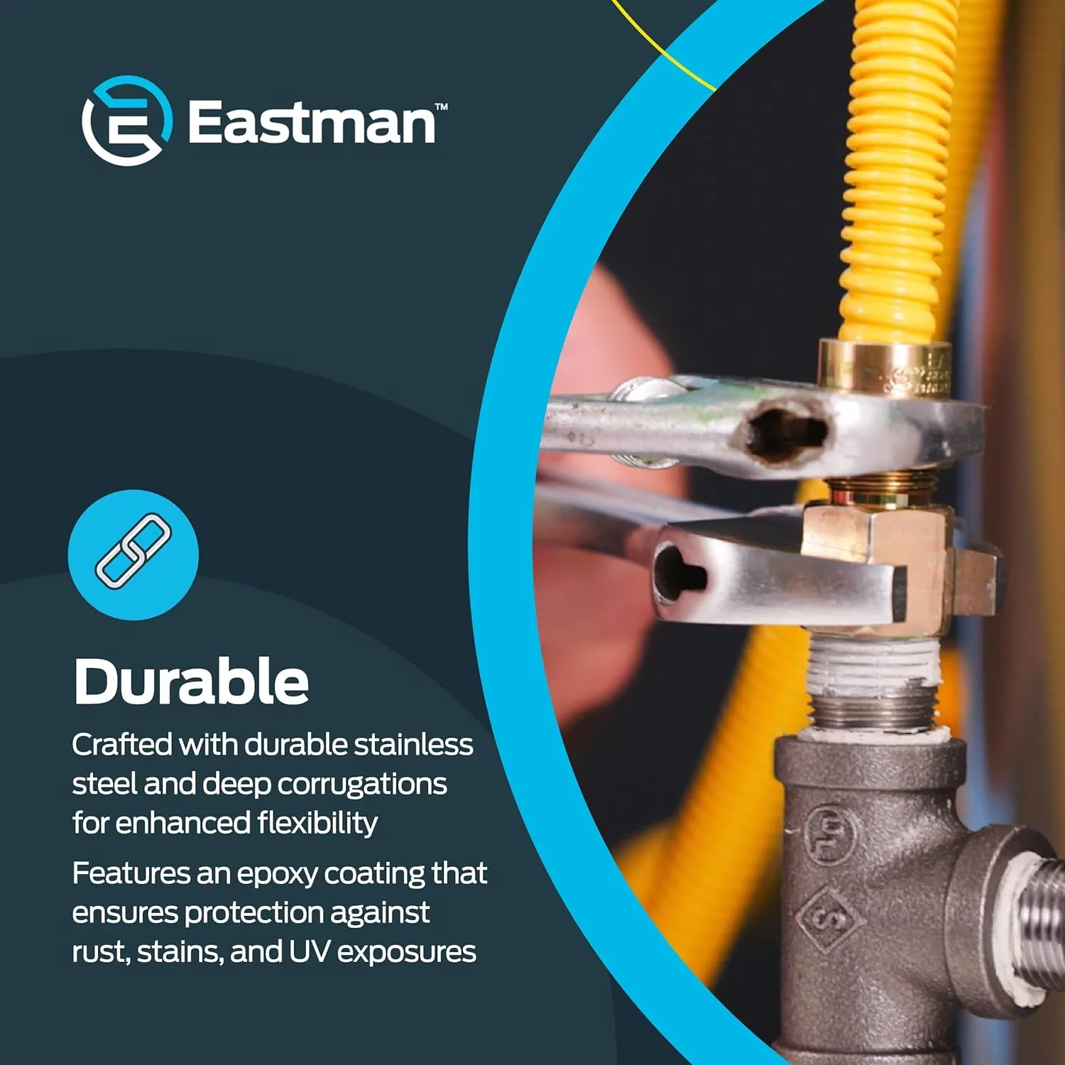 Eastman 24 Inch x 1/2 Inch OD Flexible Gas Line Connector with (2) 1/2 Inch MIP Fitting Ends for Natural Gas and Liquid Propane, Stainless Steel, Yellow, 20YE505024B