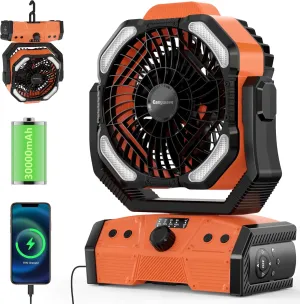 Easywave Camping Fan with LED Lantern: 30000mAh Rechargeable Battery Powered Outdoor Tent, Oscillating Fan with 360° Hanging Hook, Personal USB Desk Fan for Camping, Power Outage, Hurricane, Jobsite