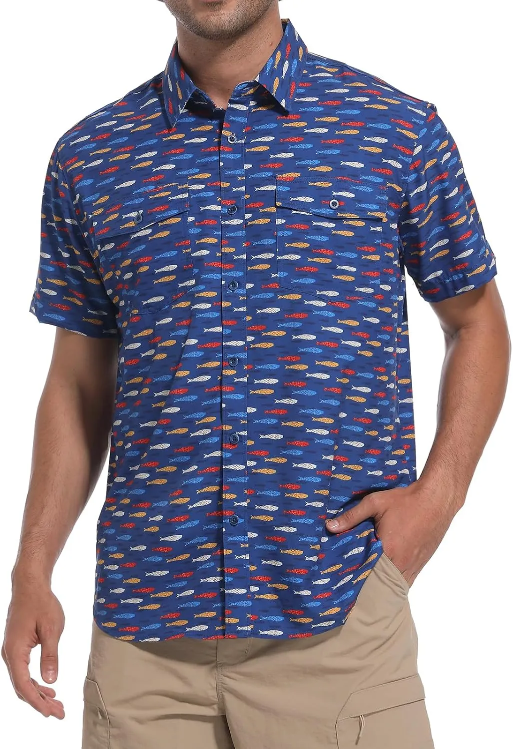 Ecosunny Hawaiian Shirt for Men Button Down Short Sleeve UPF 50  Breathable Fishing Beach Travel Hiking Shirts with 2 Pockets