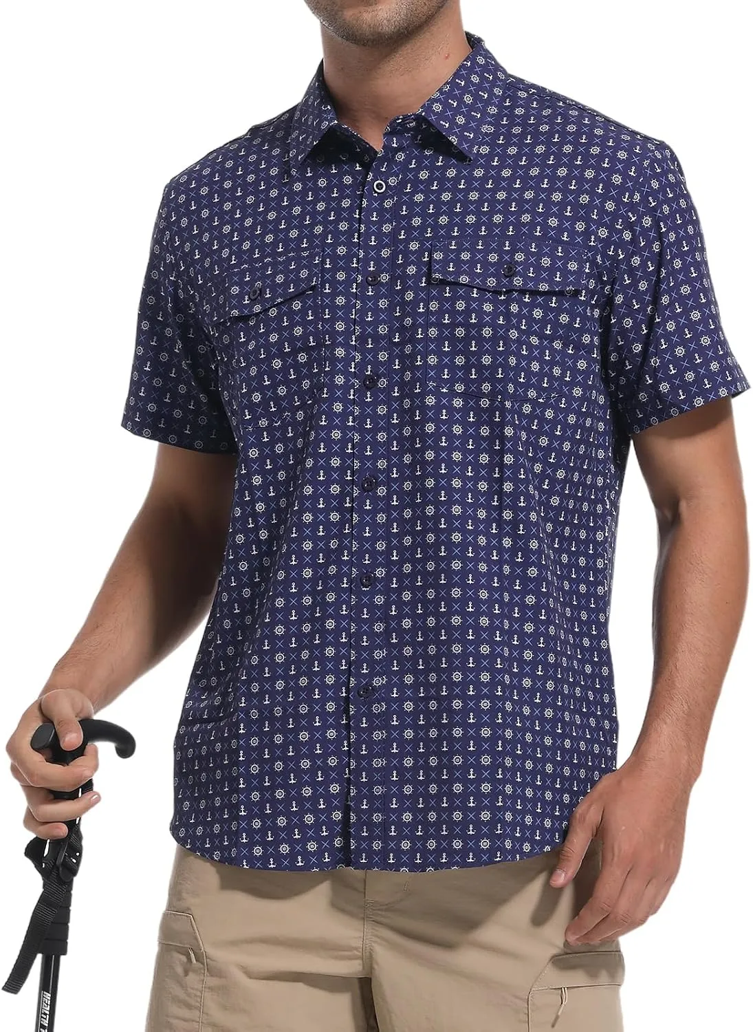 Ecosunny Hawaiian Shirt for Men Button Down Short Sleeve UPF 50  Breathable Fishing Beach Travel Hiking Shirts with 2 Pockets