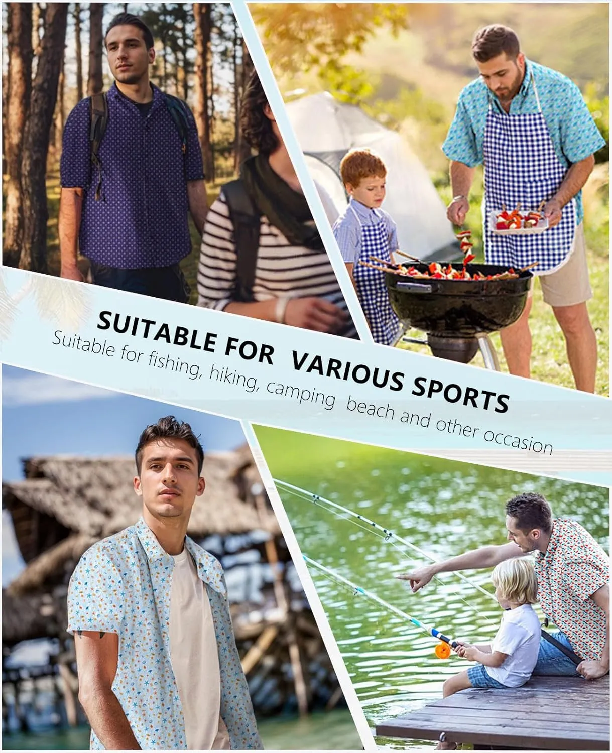 Ecosunny Hawaiian Shirt for Men Button Down Short Sleeve UPF 50  Breathable Fishing Beach Travel Hiking Shirts with 2 Pockets