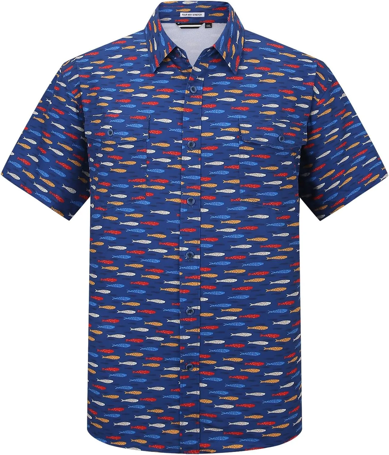 Ecosunny Hawaiian Shirt for Men Button Down Short Sleeve UPF 50  Breathable Fishing Beach Travel Hiking Shirts with 2 Pockets