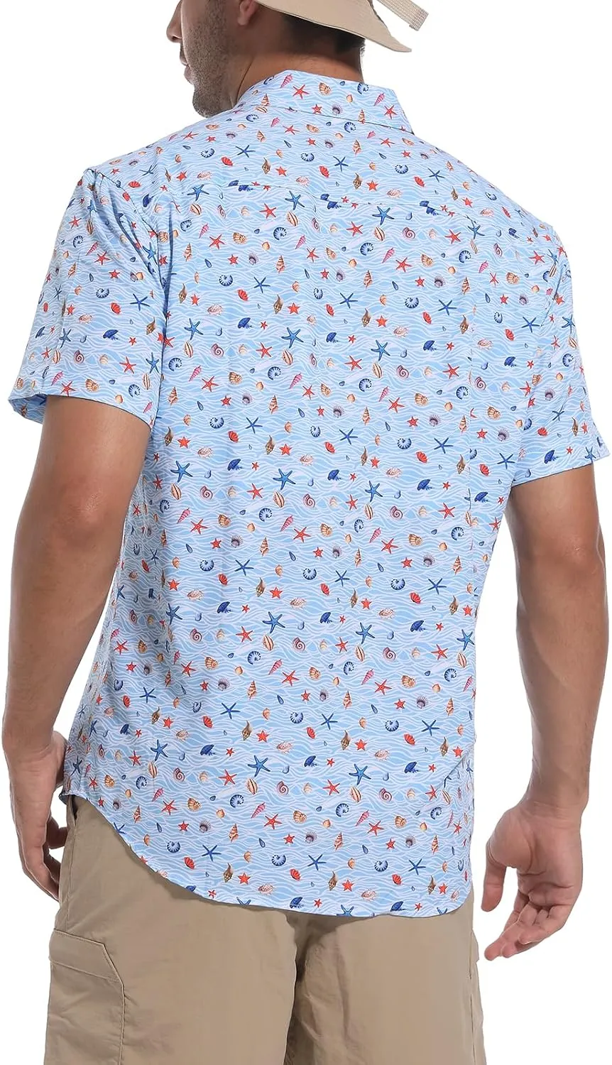 Ecosunny Hawaiian Shirt for Men Button Down Short Sleeve UPF 50  Breathable Fishing Beach Travel Hiking Shirts with 2 Pockets