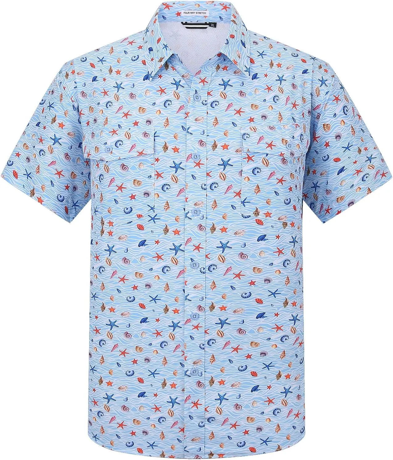 Ecosunny Hawaiian Shirt for Men Button Down Short Sleeve UPF 50  Breathable Fishing Beach Travel Hiking Shirts with 2 Pockets