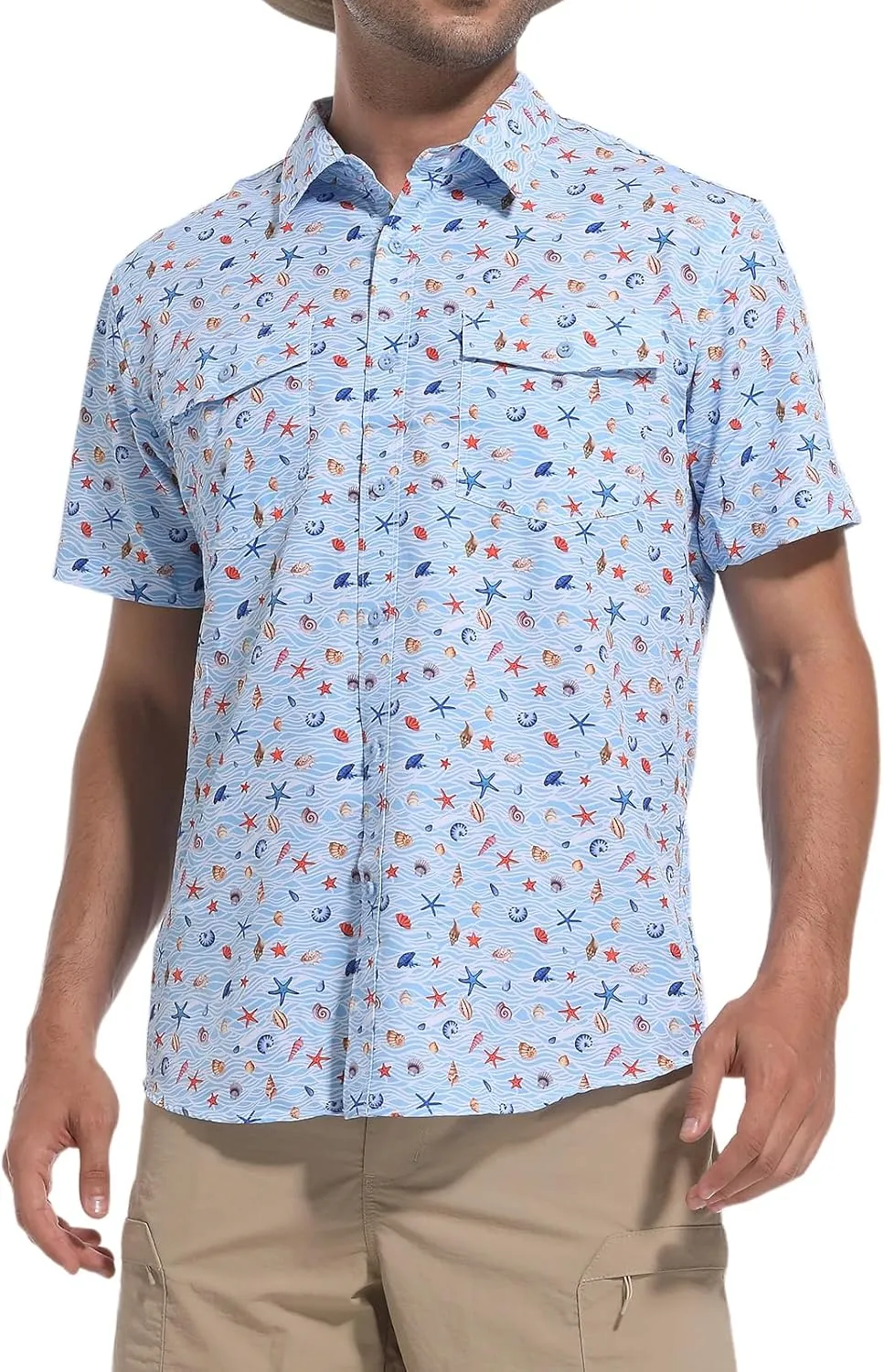 Ecosunny Hawaiian Shirt for Men Button Down Short Sleeve UPF 50  Breathable Fishing Beach Travel Hiking Shirts with 2 Pockets