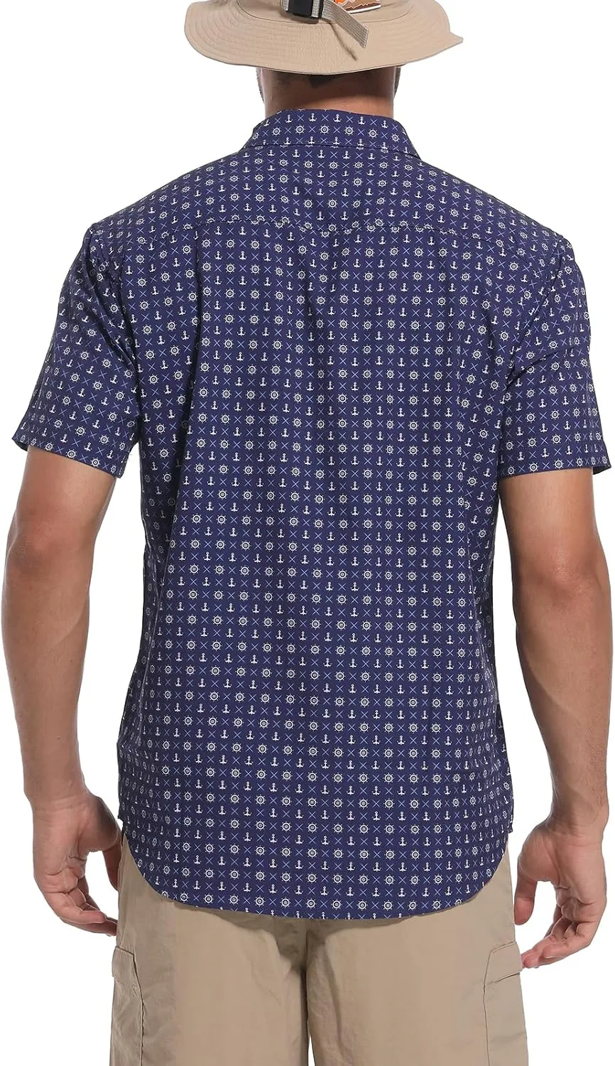 Ecosunny Hawaiian Shirt for Men Button Down Short Sleeve UPF 50  Breathable Fishing Beach Travel Hiking Shirts with 2 Pockets