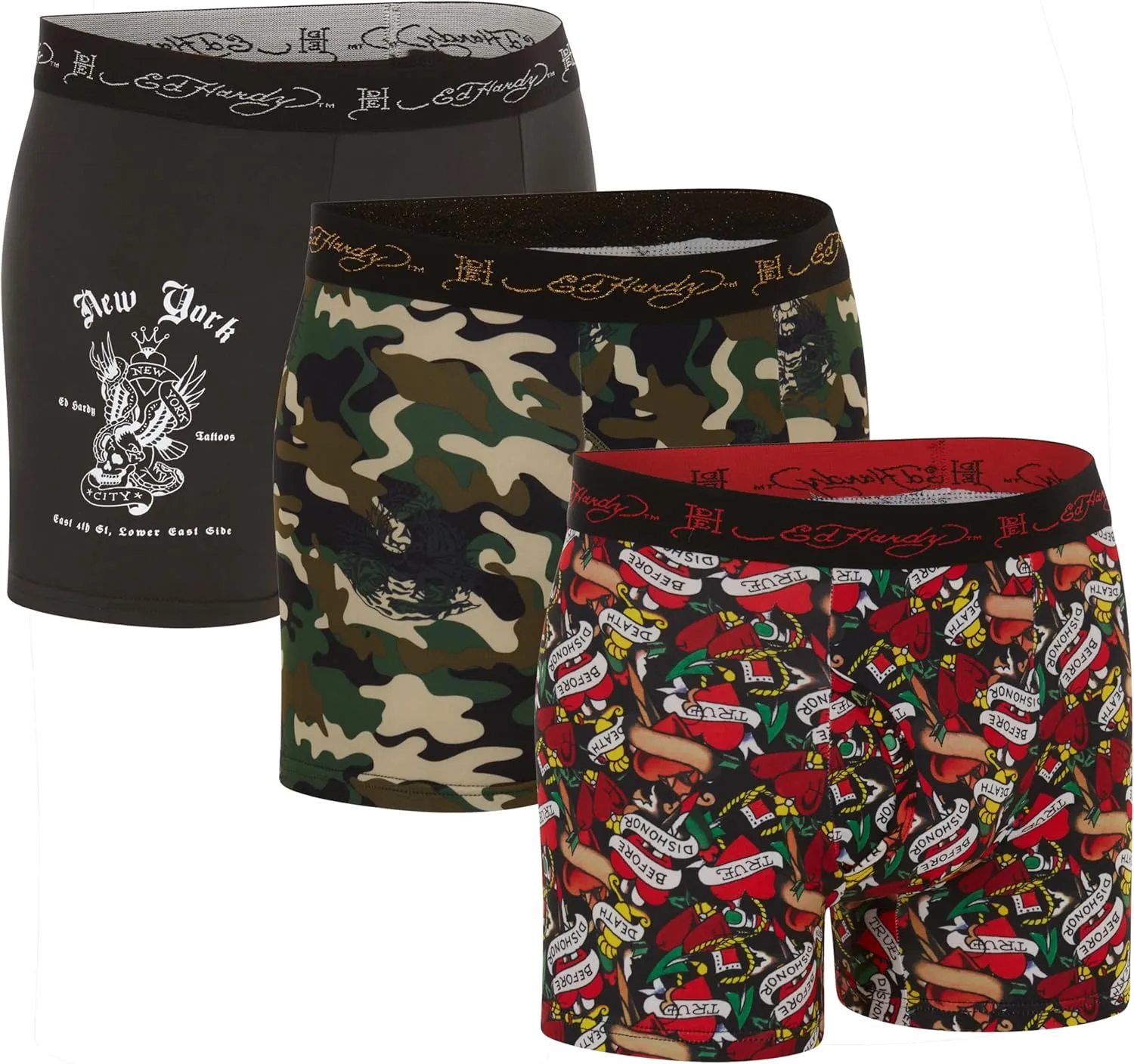 ED HARDY Mens Boxer Briefs Active Stretch Breathable Underwear, Comfortable Gym Boxer Briefs- Multipack