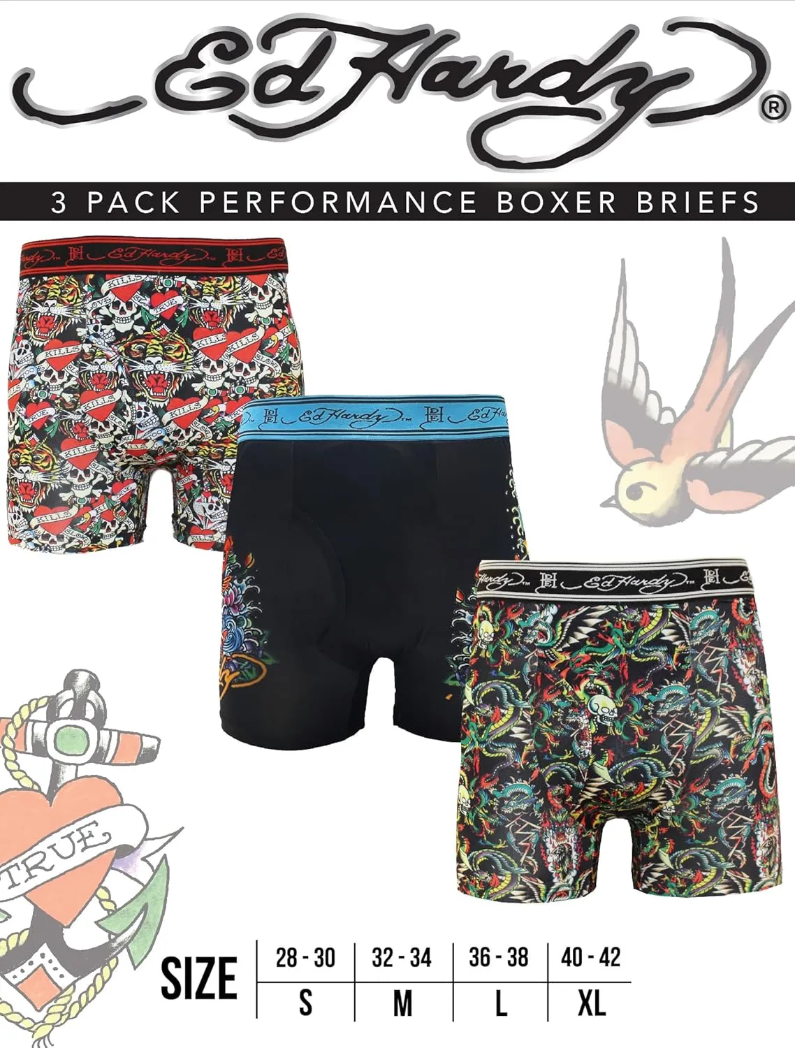 ED HARDY Mens Boxer Briefs Active Stretch Breathable Underwear, Comfortable Gym Boxer Briefs- Multipack