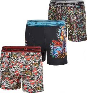 ED HARDY Mens Boxer Briefs Active Stretch Breathable Underwear, Comfortable Gym Boxer Briefs- Multipack