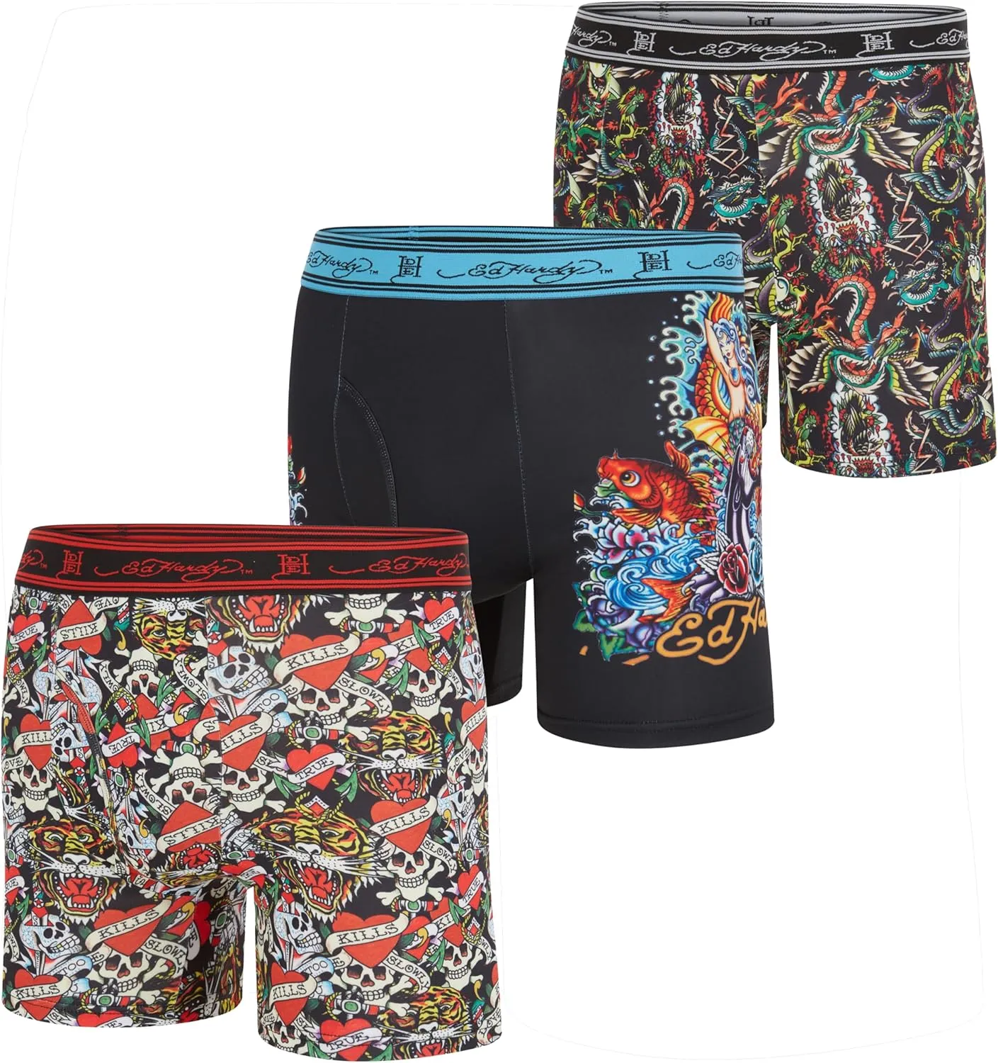 ED HARDY Mens Boxer Briefs Active Stretch Breathable Underwear, Comfortable Gym Boxer Briefs- Multipack