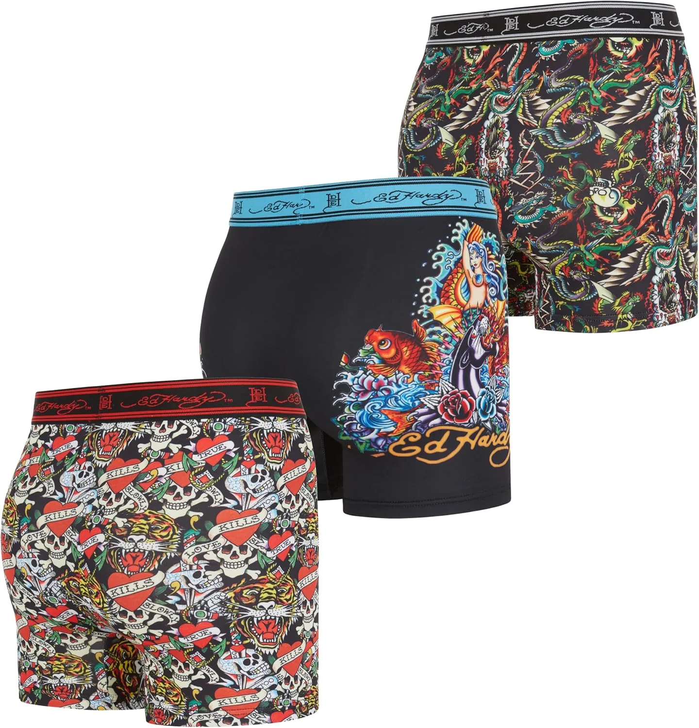 ED HARDY Mens Boxer Briefs Active Stretch Breathable Underwear, Comfortable Gym Boxer Briefs- Multipack
