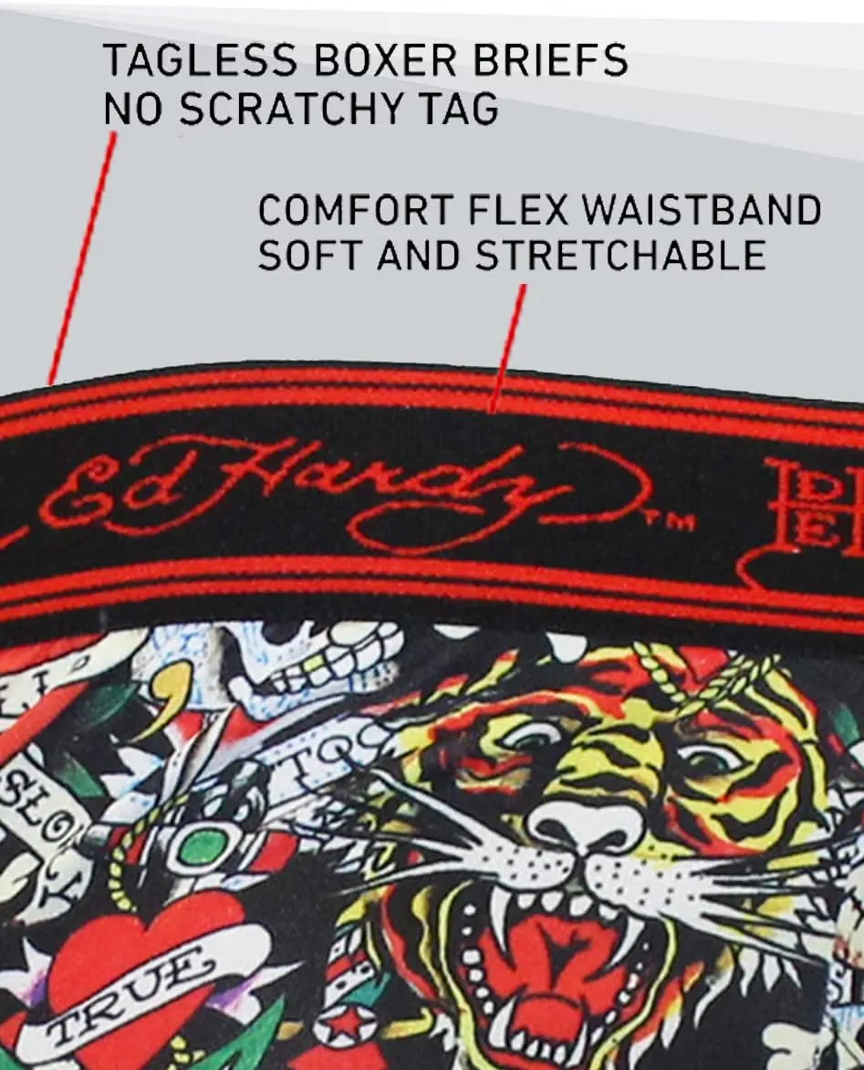 ED HARDY Mens Boxer Briefs Active Stretch Breathable Underwear, Comfortable Gym Boxer Briefs- Multipack