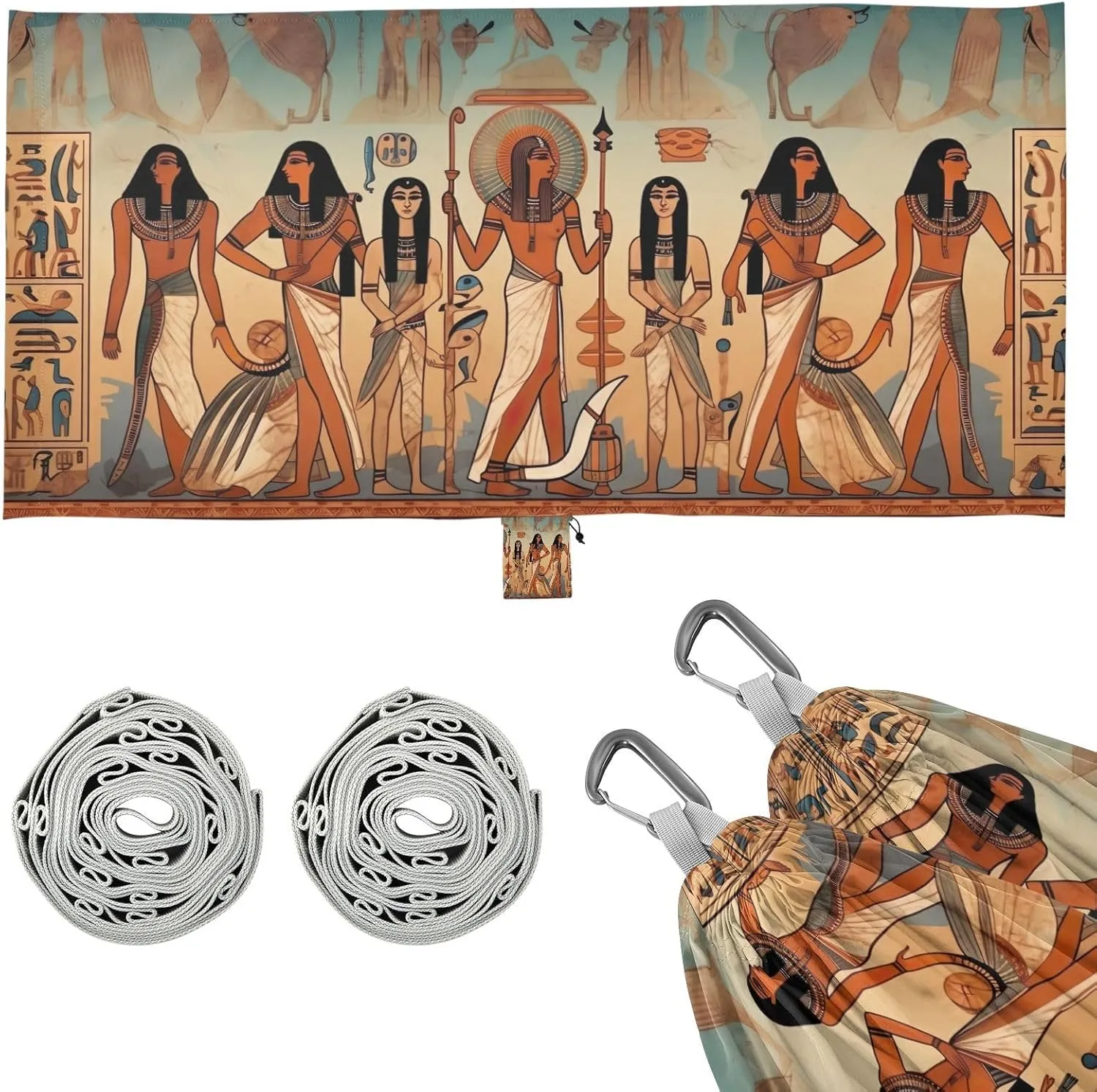 Egyptian Murals Camping Hammock, 330 lbs with 2 Tree Straps, Carry Bag, Single Portable Hammock for Outdoor/Indoor, Hiking, Beach, Backpacking, Travel