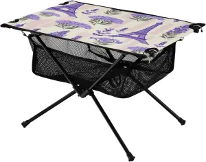 Eiffel and Lavender Portable Folding Camping Table, Compact Lightweight Beach Table with Carrying Bag for Outdoor Picnics, BBQs, Camp