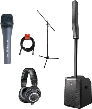 Electro-Voice Evolve 50 Portable 1000W Bluetooth Subwoofer & Column Speaker Kit with Audio-Technica ATH-M50x Headphones & Sennheiser E835 Dynamic Vocal Mic Bundle