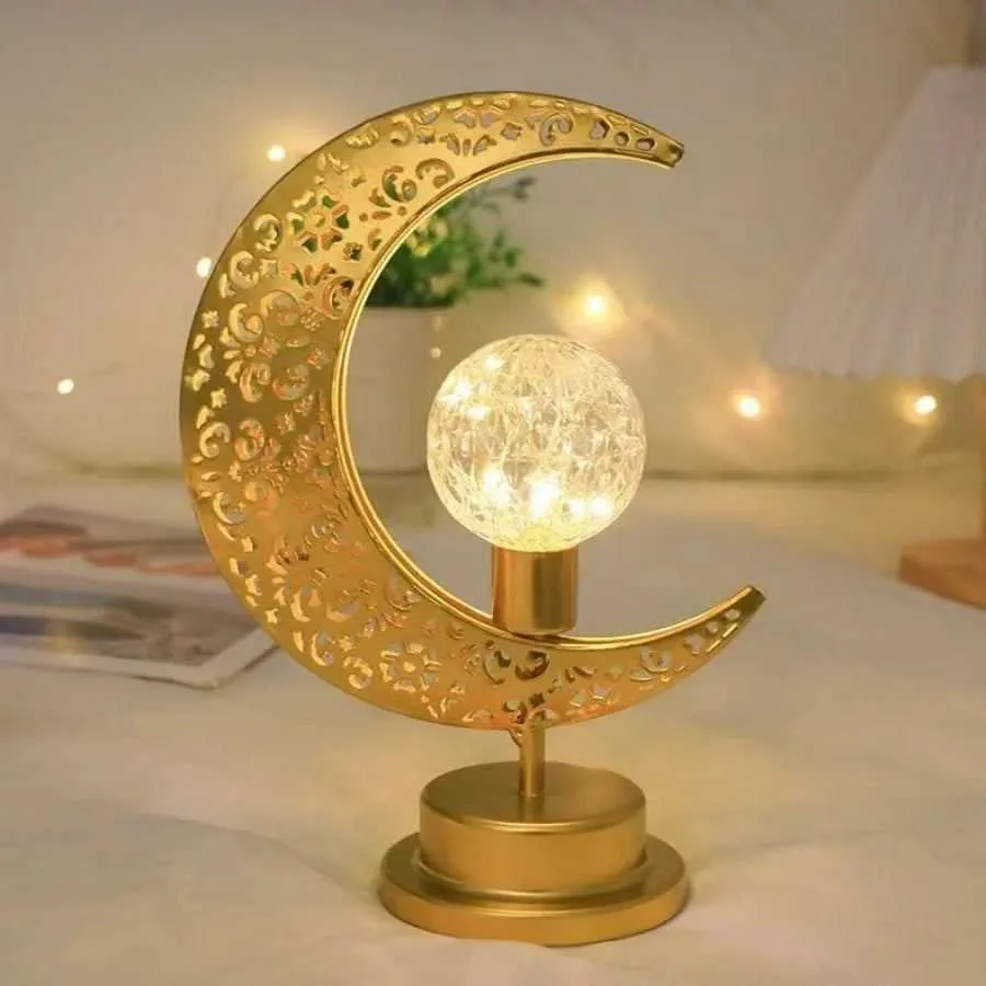 Elegant Ramadan Mubarak Lantern - Polished Metal & Plastic, Battery-Powered LED Light for Eid Celebrations, Bedroom Decor, and H