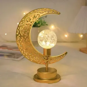 Elegant Ramadan Mubarak Lantern - Polished Metal & Plastic, Battery-Powered LED Light for Eid Celebrations, Bedroom Decor, and H