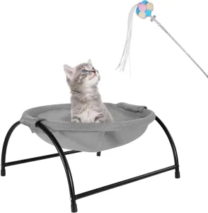 Elevated Cat Bed Hammock, Breathable Mesh Pet Bed with Metal Frame, Detachable & Machine Washable, Sturdy for Indoor/Outdoor Use, Easy Assembly