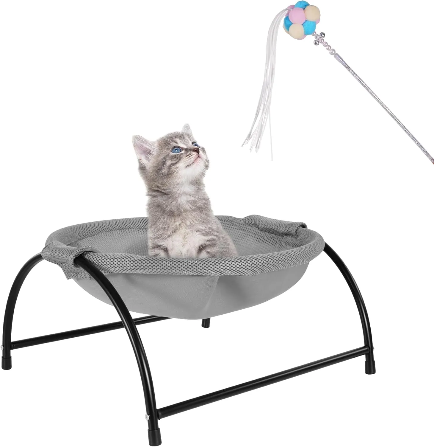 Elevated Cat Bed Hammock, Breathable Mesh Pet Bed with Metal Frame, Detachable & Machine Washable, Sturdy for Indoor/Outdoor Use, Easy Assembly
